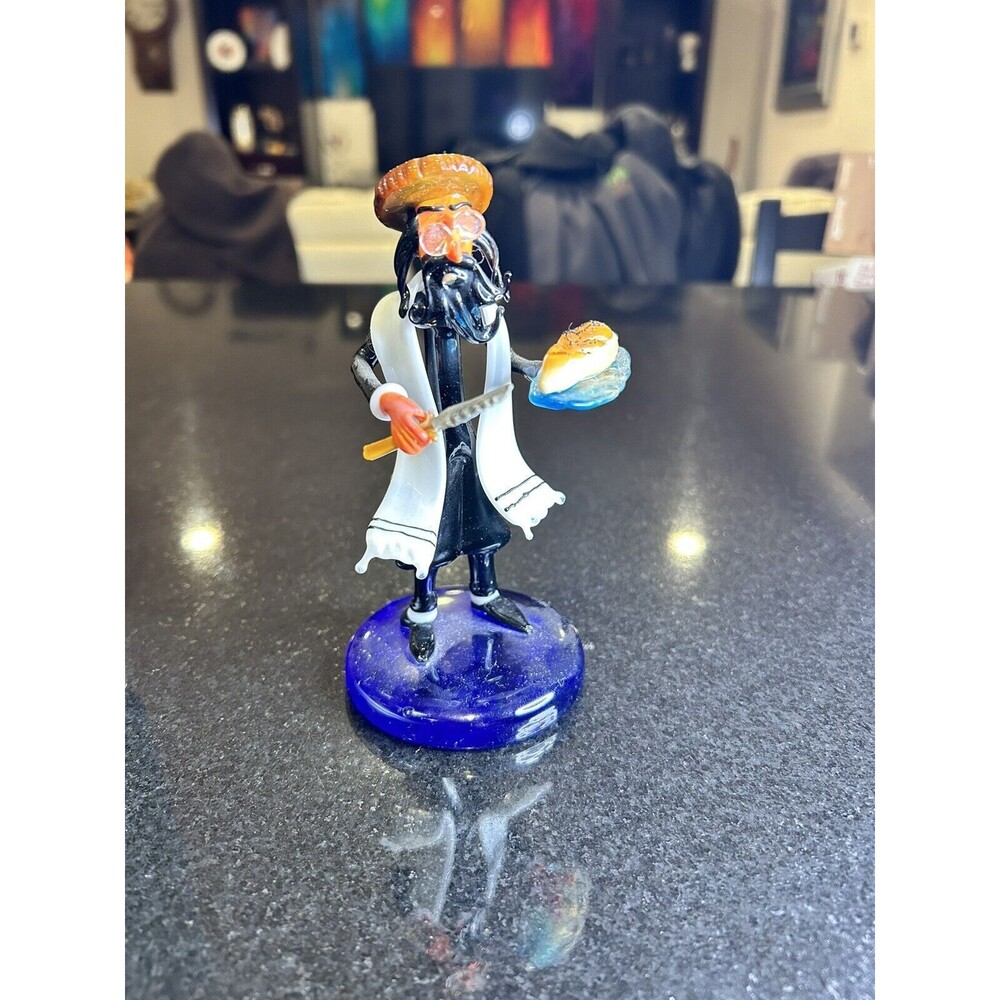 Rare Raffaele Moretti Handcrafted Murano Glass Rabbi With Knife And Challah